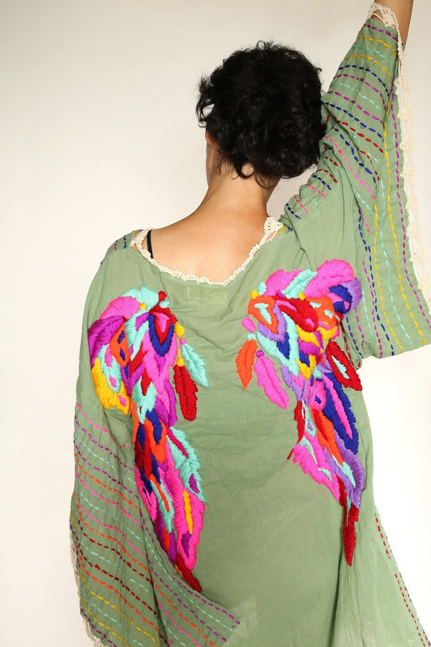 ANGEL WINGS EMBROIDERED KIMONO BILA - sustainably made MOMO NEW YORK sustainable clothing, kaftan slow fashion