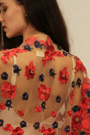APHRODITE FLOWER CHIFFON SILK KIMONO - sustainably made MOMO NEW YORK sustainable clothing, Embroidered Kimono slow fashion