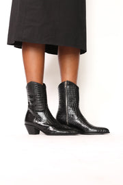 BLACK CROC EMBOSSED BOOTS - sustainably made MOMO NEW YORK sustainable clothing, slow fashion