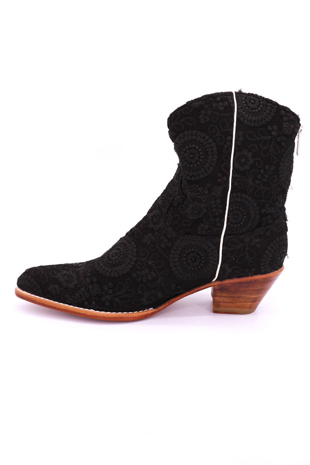 BLACK EMBROIDERED BOOTIES JAUNE - sustainably made MOMO NEW YORK sustainable clothing, boots slow fashion
