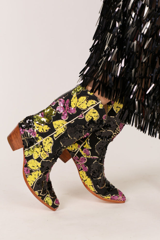 BLACK EMBROIDERED SEQUIN WESTERN BOOTS WEHRL - sustainably made MOMO NEW YORK sustainable clothing, boots slow fashion