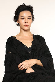 BLACK KIMONO EMBROIDERED FLORA CROCHET - sustainably made MOMO NEW YORK sustainable clothing, crochet slow fashion