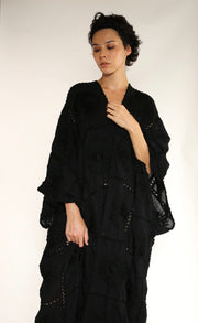 BLACK KIMONO EMBROIDERED FLORA CROCHET - sustainably made MOMO NEW YORK sustainable clothing, crochet slow fashion