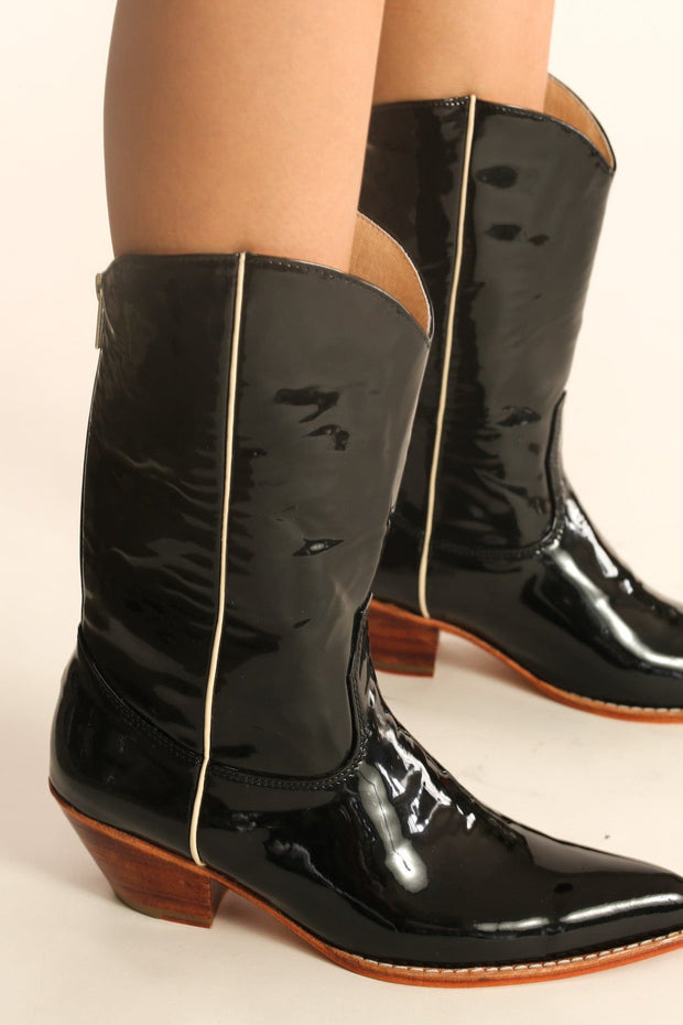 BLACK PATENT WESTERN BOOTS WAKANDA - sustainably made MOMO NEW YORK sustainable clothing, boots slow fashion