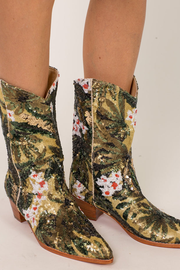 CAMOUFLAGE SEQUIN BOOTS NISO - sustainably made MOMO NEW YORK sustainable clothing, boots slow fashion