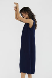 COTTON DRESS KAREN - Indigo Blue - sustainably made MOMO NEW YORK sustainable clothing, kaftan slow fashion