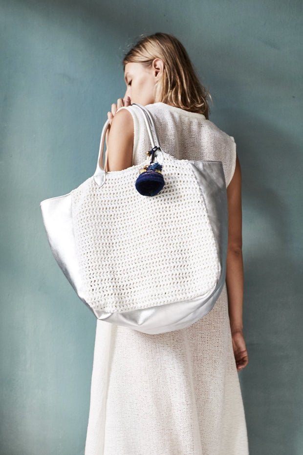 CROCHET ACE BAG - Blue/White - sustainably made MOMO NEW YORK sustainable clothing, crochet slow fashion