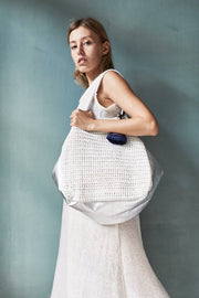 CROCHET ACE BAG - Silver/White - sustainably made MOMO NEW YORK sustainable clothing, crochet slow fashion