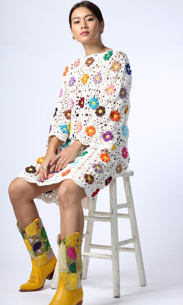 CROCHET DRESS GIGI - sustainably made MOMO NEW YORK sustainable clothing, crochet slow fashion