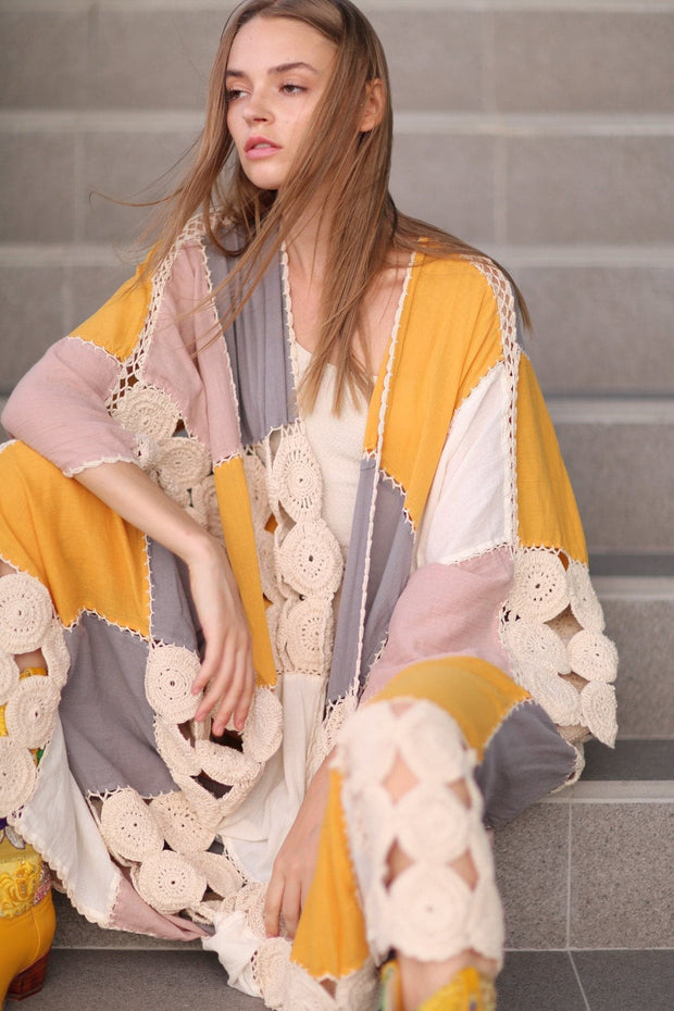 CROCHET KIMONO DUSTER SUNNY - sustainably made MOMO NEW YORK sustainable clothing, crochet slow fashion