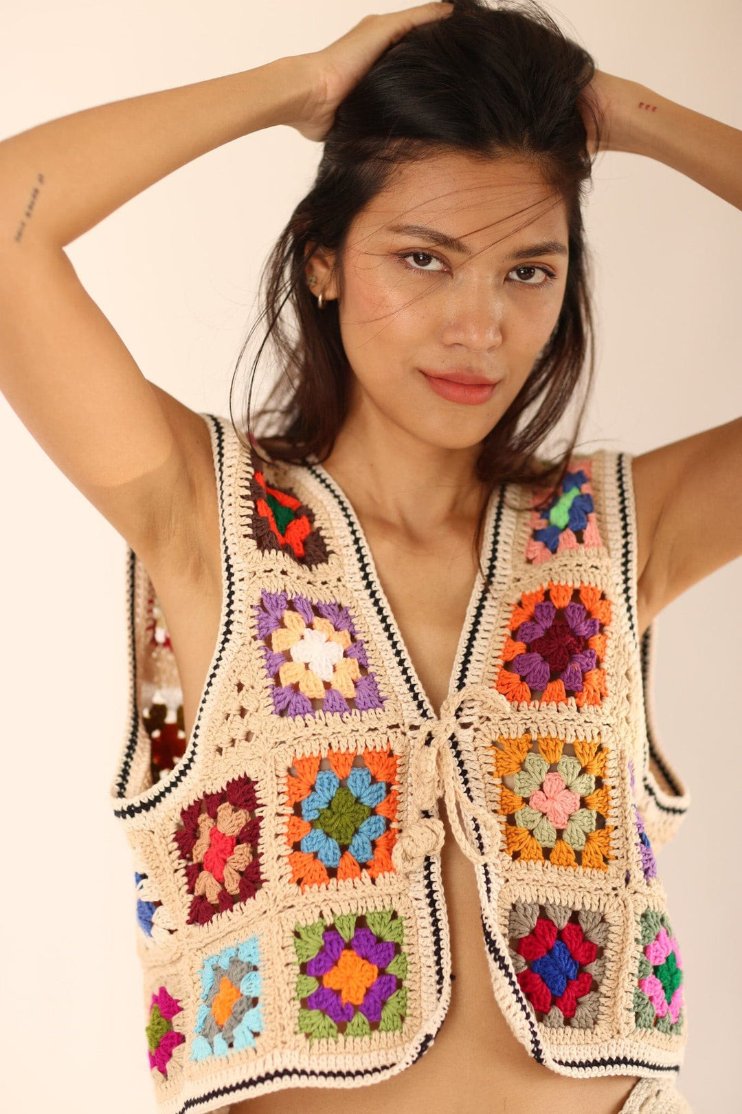 【tyn.TGOR】Hand crochet\"MUSUBI\"vest 2024 S/S Hand crochet 