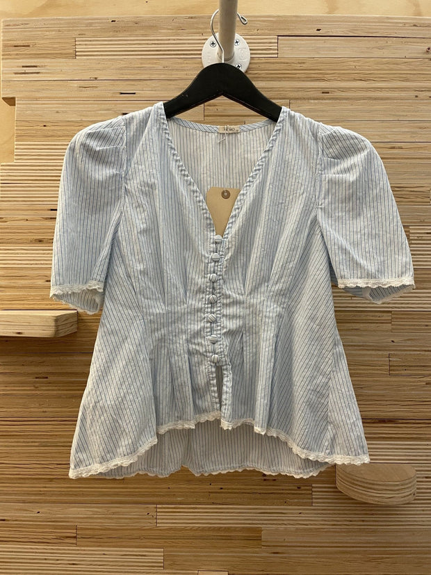 Cute Stripe Cotton Blouse - sustainably made MOMO NEW YORK sustainable clothing, Boho Chic slow fashion