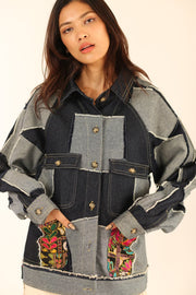 DENIM PATCHWORK JACKET MASHA - sustainably made MOMO NEW YORK sustainable clothing, fall22 slow fashion
