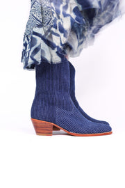 DENIM STRIPE ANKLE BOOTS TUZIA - sustainably made MOMO NEW YORK sustainable clothing, boots slow fashion