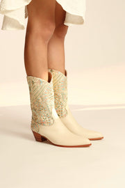 EMBELLISHED EMBROIDERED SILK WESTERN BOOTS MILTON - sustainably made MOMO NEW YORK sustainable clothing, boots slow fashion