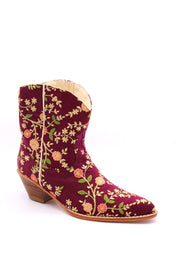 EMBROIDERED BOOTS ELOISE BURGUNDY RED - sustainably made MOMO NEW YORK sustainable clothing, boots slow fashion