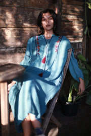 EMBROIDERED CITY DRESS JELENA - sustainably made MOMO NEW YORK sustainable clothing, kaftan slow fashion