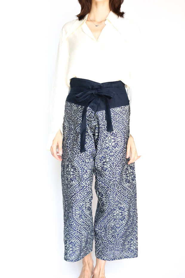 EMBROIDERED CROP FISHERMAN TROUSERS WILAI - sustainably made MOMO NEW YORK sustainable clothing, pants slow fashion