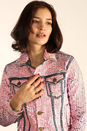 EMBROIDERED DENIM SEQUIN AMY - sustainably made MOMO NEW YORK sustainable clothing, Jacket slow fashion
