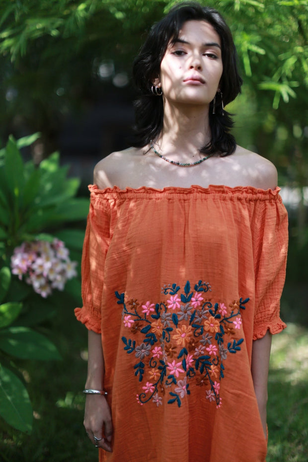 EMBROIDERED DRESS QUINCY - sustainably made MOMO NEW YORK sustainable clothing, kaftan slow fashion