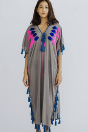 EMBROIDERED KAFTAN DRESS CORNELIA - sustainably made MOMO NEW YORK sustainable clothing, kaftan slow fashion