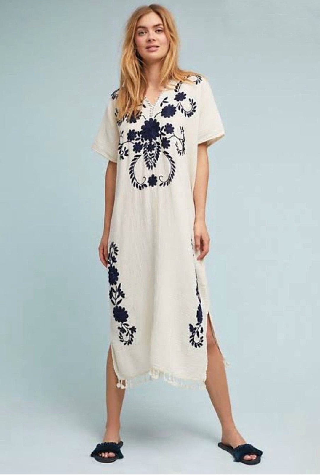 EMBROIDERED KAFTAN DRESSS JUDITH X ANTHROPOLOGIE hand made MOM