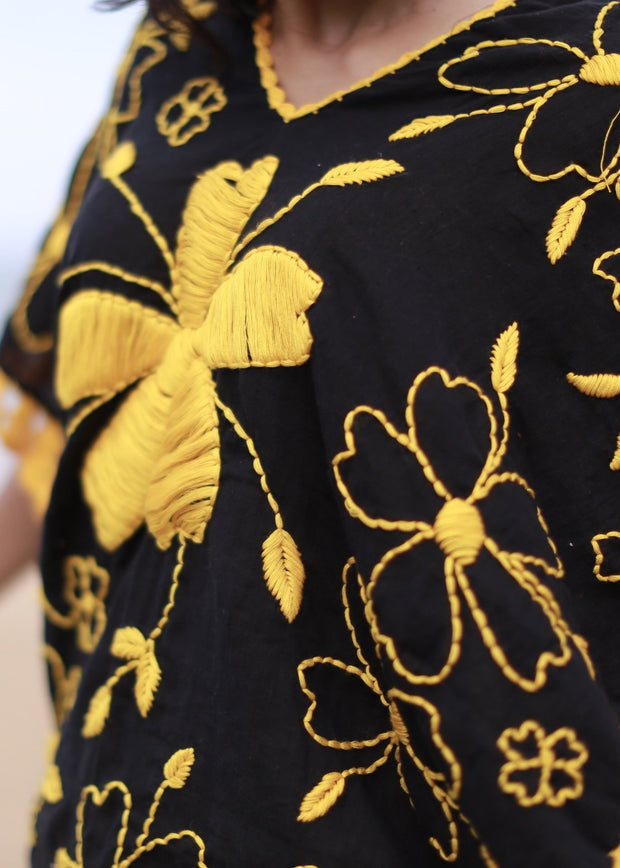 EMBROIDERED KAFTAN TOP NINA - sustainably made MOMO NEW YORK sustainable clothing, offer slow fashion