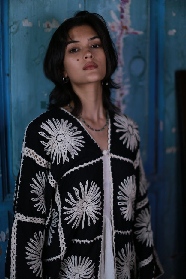 Embroidered Kimono Duster Jacket Maigret - sustainably made MOMO NEW YORK sustainable clothing, embroidered dress slow fashion