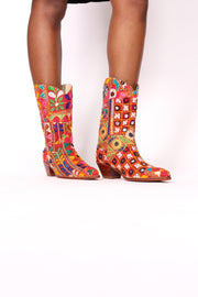EMBROIDERED PATCHWORK BOOTS SAMSARA - sustainably made MOMO NEW YORK sustainable clothing, boots slow fashion