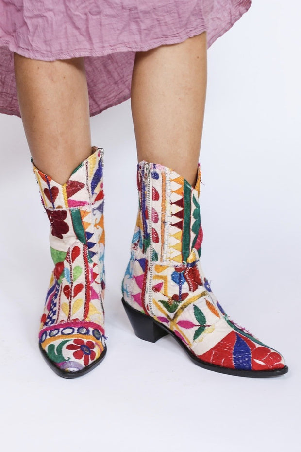 Embroidered Patchwork Cowboy Boots Ginalyn - sustainably made MOMO NEW YORK sustainable clothing, boots slow fashion