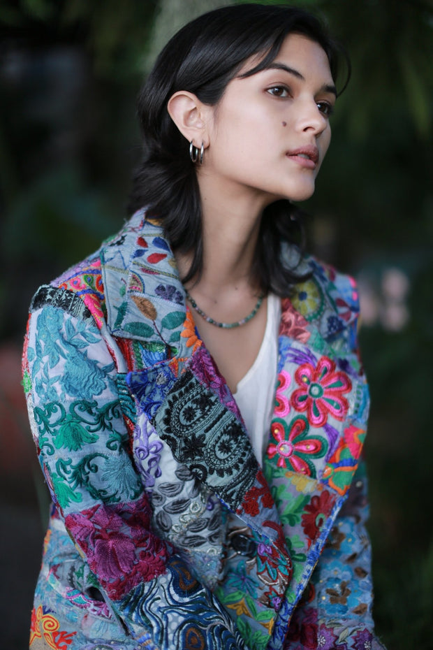 Embroidered Patchwork Jacket Frida - sustainably made MOMO NEW YORK sustainable clothing, fall22 slow fashion