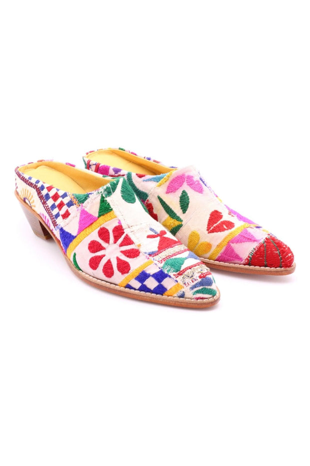 EMBROIDERED PATCHWORK MULES KONSTANZE - sustainably made MOMO NEW YORK sustainable clothing, mules slow fashion