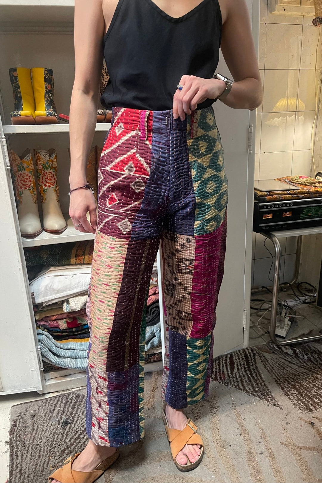 【送料0円】 embroidered-patchwork-pants- パンツ