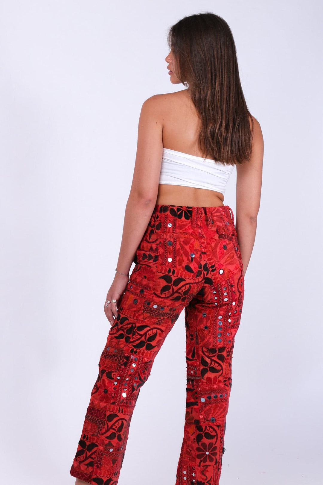 EMBROIDERED PATCHWORK PANTS RAYA, hand made - MOMO NEW YORK - sus