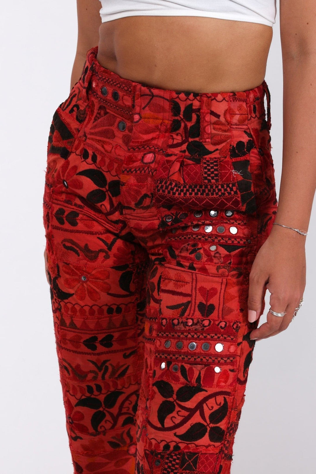 EMBROIDERED PATCHWORK PANTS RAYA, hand made - MOMO NEW YORK - sus