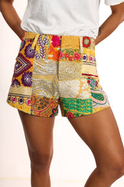 EMBROIDERED PATCHWORK SHORTS X FREE PEOPLE - sustainably made MOMO NEW YORK sustainable clothing, pants slow fashion