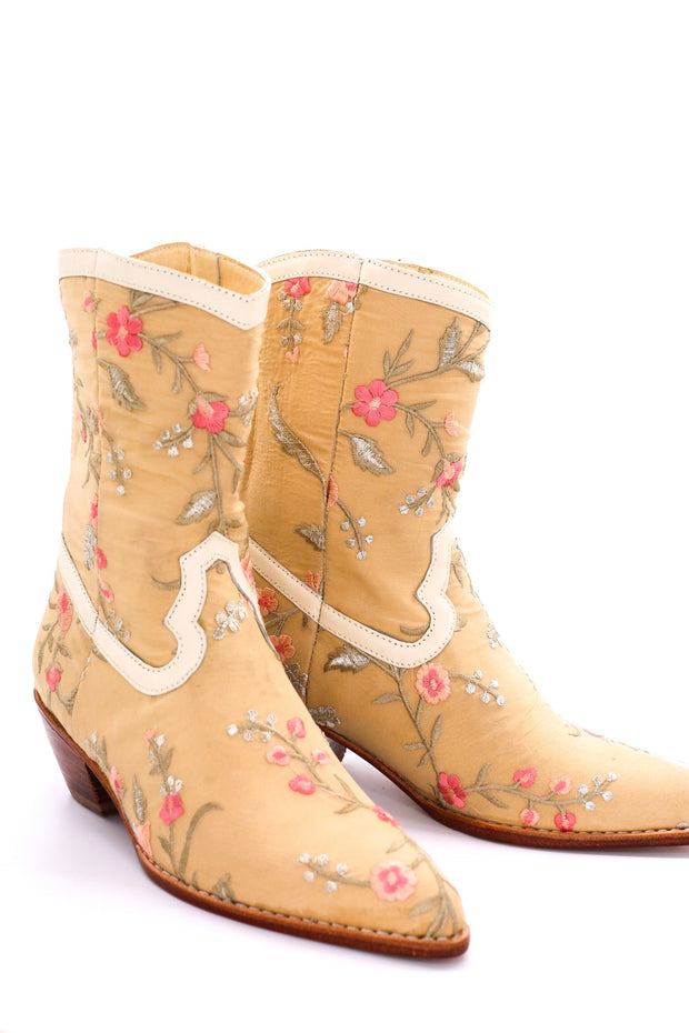 EMBROIDERED SILK BOOTS JOELLE - sustainably made MOMO NEW YORK sustainable clothing, ankle boots slow fashion
