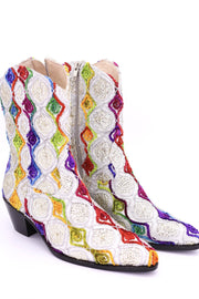 EMBROIDERED SILK BOOTS TIFFANY (SILVER) - sustainably made MOMO NEW YORK sustainable clothing, boots slow fashion