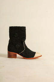 EMBROIDERED SILK CREAM CAP BOOTS LARA - sustainably made MOMO NEW YORK sustainable clothing, boots slow fashion
