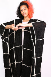EMBROIDERED SILK CROCHET STATEMENT KIMONO SAENG - sustainably made MOMO NEW YORK sustainable clothing, crochet slow fashion