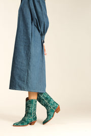 EMBROIDERED SILK WESTERN BOOTS ARWA - sustainably made MOMO NEW YORK sustainable clothing, boots slow fashion