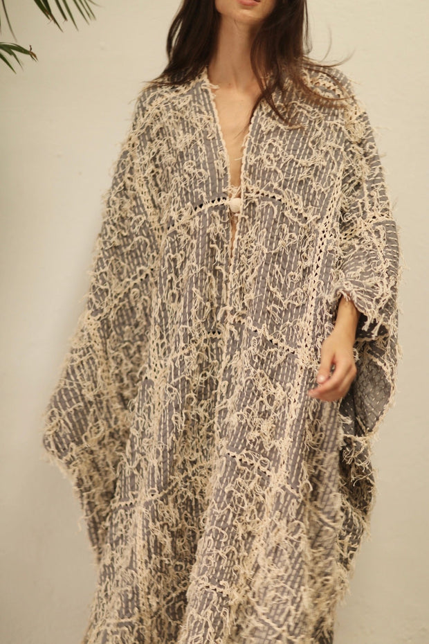 EOLO GRAY KIMONO - sustainably made MOMO NEW YORK sustainable clothing, Embroidered Kimono slow fashion