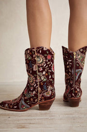 EVY EMBROIDERED VELVET BOOTS - sustainably made MOMO NEW YORK sustainable clothing, boots slow fashion