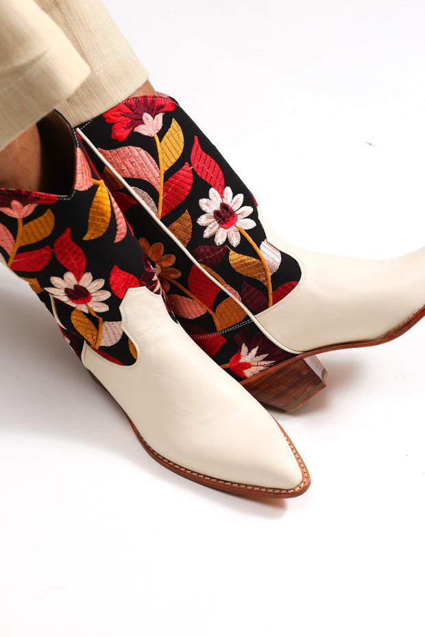 FLOWER EMBROIDERED BOOTS X ANTHROPOLOGIE - sustainably made MOMO NEW YORK sustainable clothing, boots slow fashion