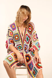 HAND CROCHET KAFTAN NONI X FREE PEOPLE - sustainably made MOMO NEW YORK sustainable clothing, crochet slow fashion