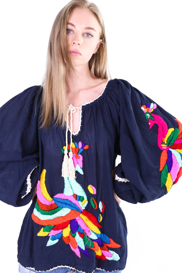 HAND EMBROIDERED LONG SLEEVE TOP LEILA - sustainably made MOMO NEW YORK sustainable clothing, slow fashion
