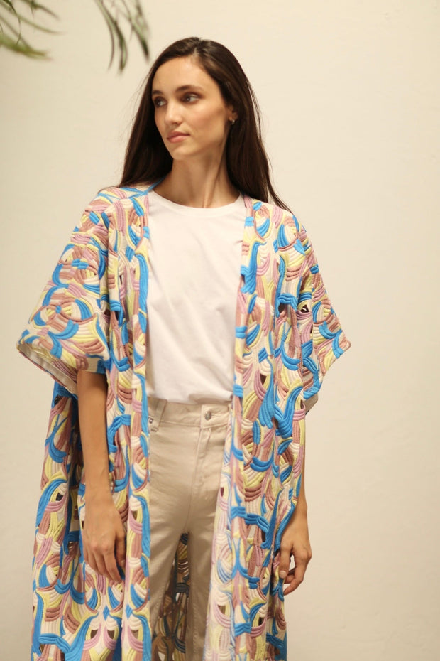 HERA KIMONO COAT JACKET - sustainably made MOMO NEW YORK sustainable clothing, Embroidered Kimono slow fashion