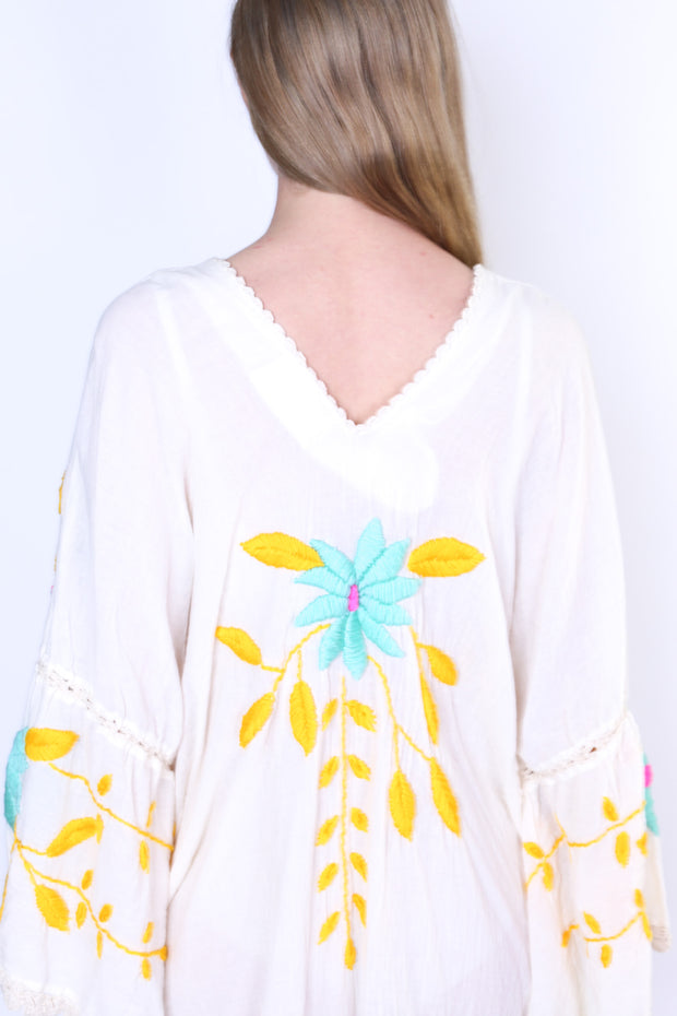 DON’T WANT SUMMER TO END EMBROIDERED KAFTAN KYRA - sustainably made MOMO NEW YORK sustainable clothing, kaftan slow fashion