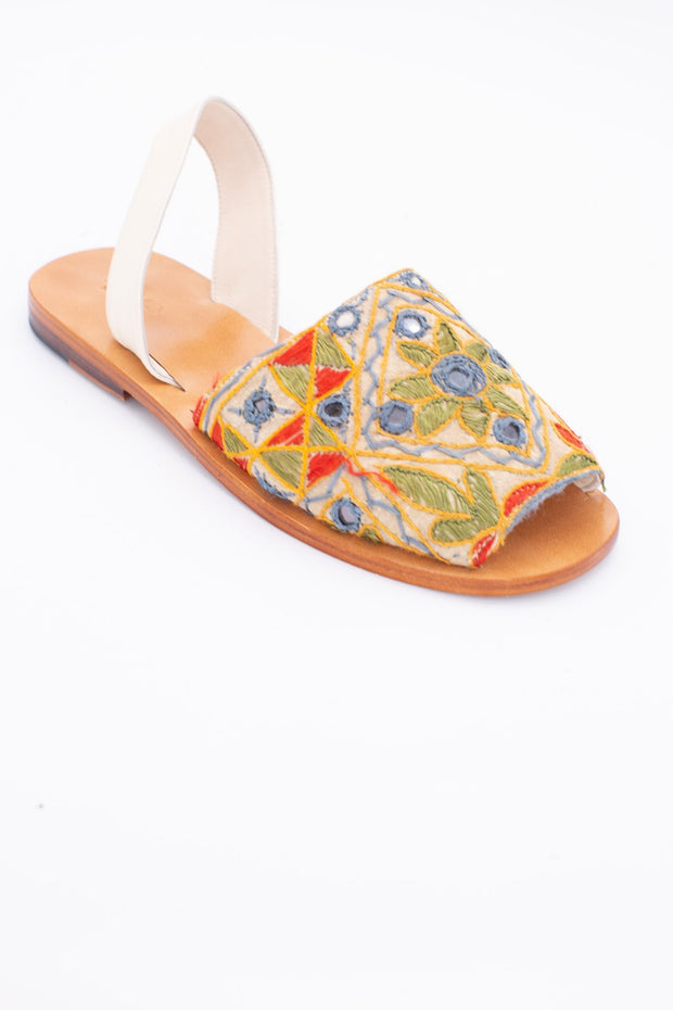 INDIAN EMBROIDERED LEATHER SANDALS DESSA - sustainably made MOMO NEW YORK sustainable clothing, mules slow fashion