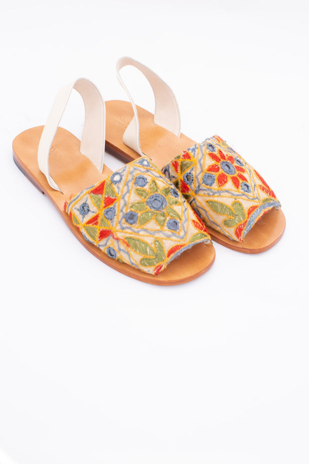 INDIAN EMBROIDERED LEATHER SANDALS DESSA - sustainably made MOMO NEW YORK sustainable clothing, mules slow fashion